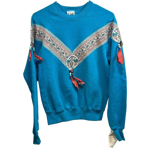 NOS Vtg LEE Sweatshirt Embellished Southwestern Aztec Sweatshirt USA Womens Med - Picture 1 of 7